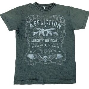 Vtg Affliction Reversible T-Shirt Mens L Green Defend Freedom Don't Tread On Me